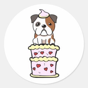 Sticker Rond Drôle chien de taureau sautant d'un gâteau