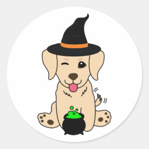 Sticker Rond Drôle chien d'extraction est une sorcière