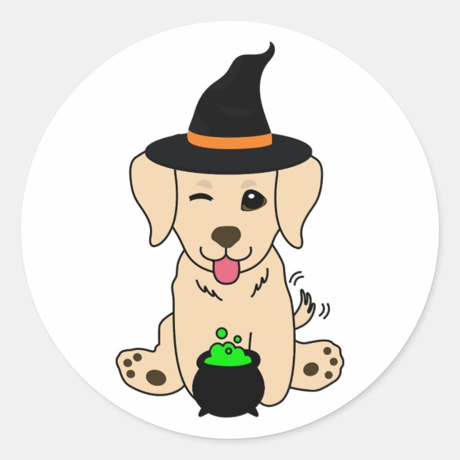 Sticker Rond Drôle chien d'extraction est une sorcière (Devant)