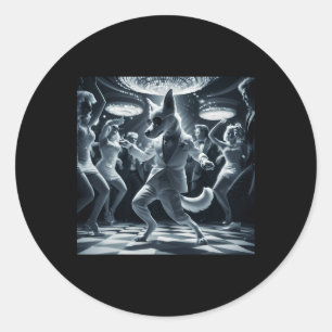 Sticker Rond Drôle Chien Graphique Tee Disco Danser