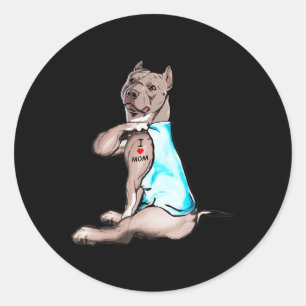 Sticker Rond Drôle Chien Pitbull I Love Maman Tattoo Amoureux d