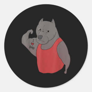 Sticker Rond Drôle Chien taureau Pit I Love Papa Tattoo Adulte