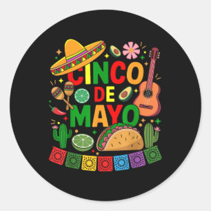 Sticker Rond Drôle Cinco De Mayo Mexicaine Sombrero Casquette H