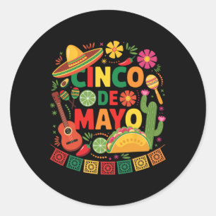 Sticker Rond Drôle Cinco De Mayo Mexicaine Sombrero Casquette H