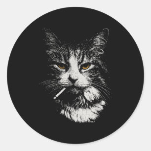 Sticker Rond Drôle Cool Chat Fumer Mème Drôle Cat Ga