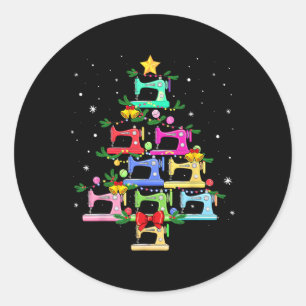 Sticker Rond Drôle Coudre Arbre de Noël Ornement de Noël Femme