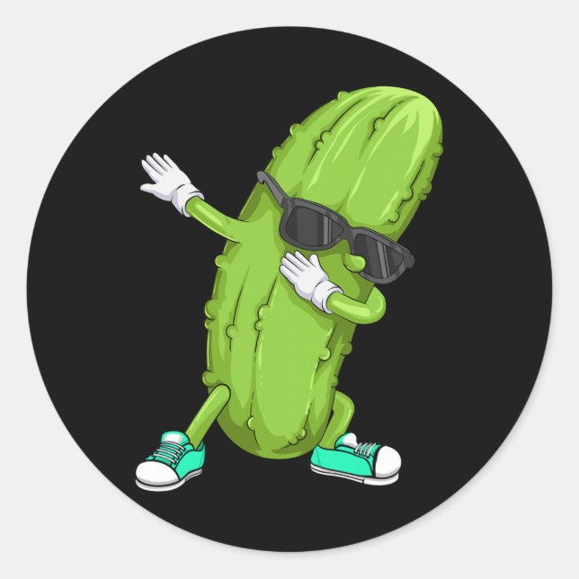 Sticker Rond Drôle Dabbing Pickle Cadeau Cute Dancing Cucumber  (Devant)