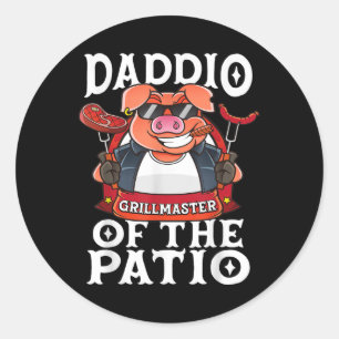 Sticker Rond Drôle Daddio Du Patio Barbecue Fête des pères Barb