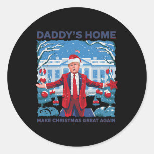 Sticker Rond Drôle Daddy Accueil Trump laide Sweater de Noël Xm