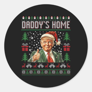 Sticker Rond Drôle Daddy Accueil Trump laide Sweater de Noël Xm