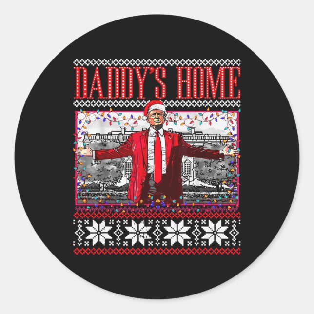 Sticker Rond Drôle Daddy's Home Trump laide pull de Noël Xm (Devant)