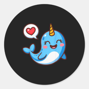 Sticker Rond Drôle d'art de narval pour hommes femmes enfants a