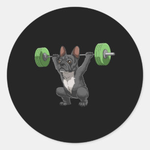 Sticker Rond Drôle de Bouledogue Français de musculation et de