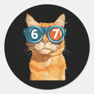 Sticker Rond Drôle de chat orange mème 67 Six Sept Chats assort
