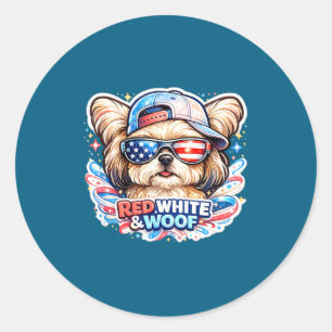 Sticker Rond Drôle de chien maltais rouge blanc et ouah ouah pa