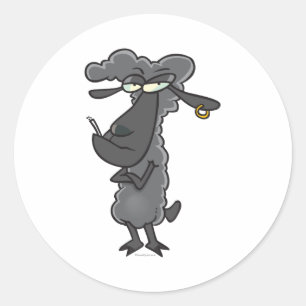 Sticker Rond drôle de dessin humoristique de mouton noir