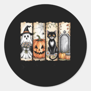 Sticker Rond Drôle de fantôme d'Halloween Chat noir Cottage Cor