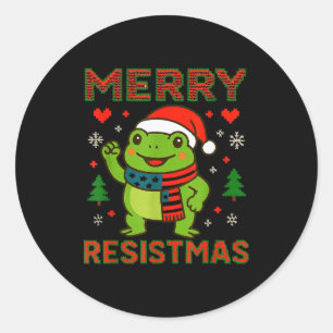 Sticker Rond Drôle de Grenouille Joyeux Resistmas Rétro Politiq