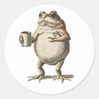 Sticker Rond Drôle de grenouille vintage buvant du café - Cot e