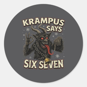 Sticker Rond Drôle de Krampus dit six sept 6 7 Meme Noël Ho
