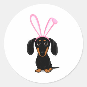 Sticker Rond Drôle de lapin de Pâques Chien Dachshund noir et f