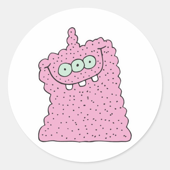 Sticker Rond drôle de monstre rose à trois yeux (Devant)