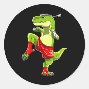 Sticker Rond Drôle de Muay Thai T-rex - Boxe Thaïlandaise 