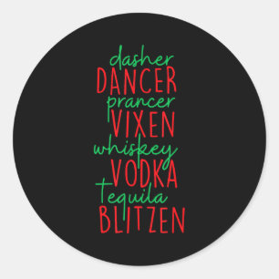 Sticker Rond Drôle de Noël Dasher Danseur Prancer Vixen Moustac