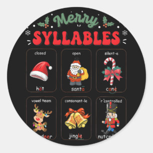 Sticker Rond Drôle de Noël vacances de Noël Syllabes Lecture Th