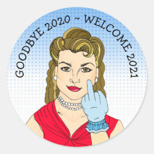 Sticker Rond Drôle de retourner l'oiseau Retro Lady