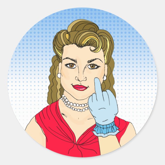 Sticker Rond Drôle de retourner l'oiseau Retro Lady (Devant)