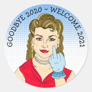 Sticker Rond Drôle de retourner l'oiseau Retro Lady