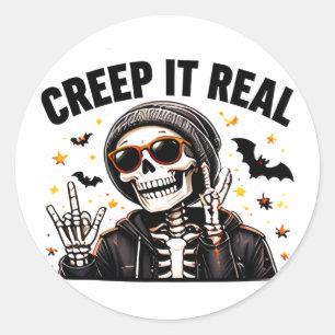 Sticker Rond Drôle de squelette cool d'Halloween Creep It Real
