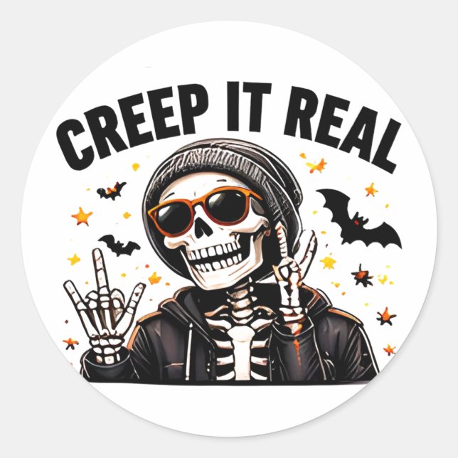 Sticker Rond Drôle de squelette cool d'Halloween Creep It Real (Devant)