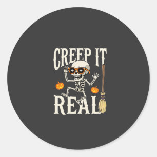 Sticker Rond Drôle de squelette dansant Halloween Creep It Real