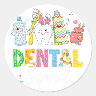 Sticker Rond Drôle Dental Squad Bunny Dentist Joyeux jour de Pâ