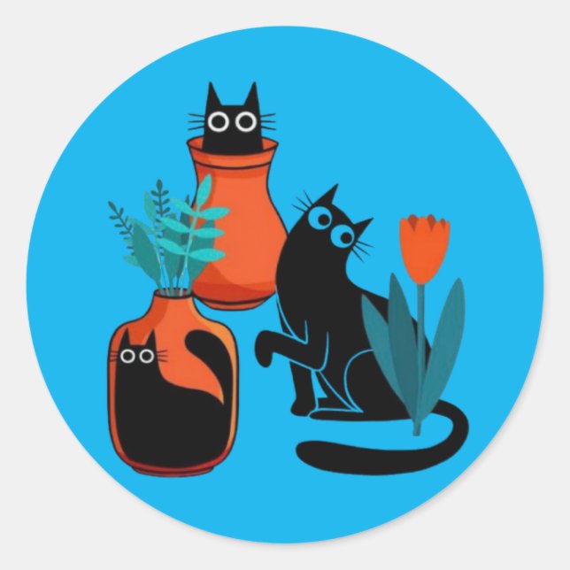 Sticker Rond Drôle dessin animé de chats mignons, l'art du chat (Devant)