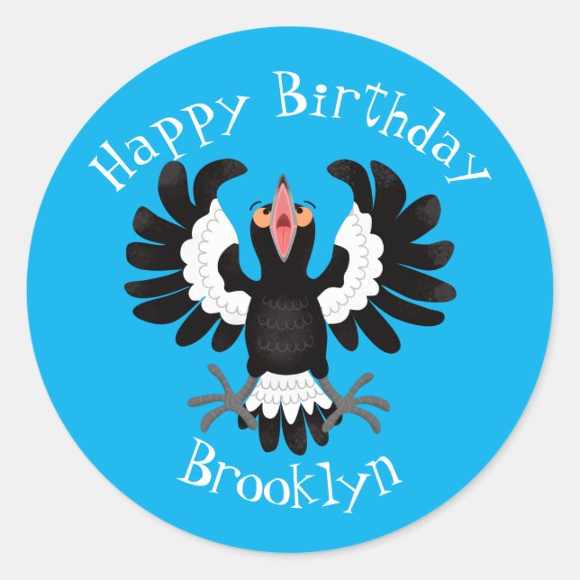 Sticker Rond Drôle dessin animé de Magpie australienne Clas (Devant)