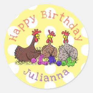Sticker Rond Drôle dessin animé de poulets de tricot