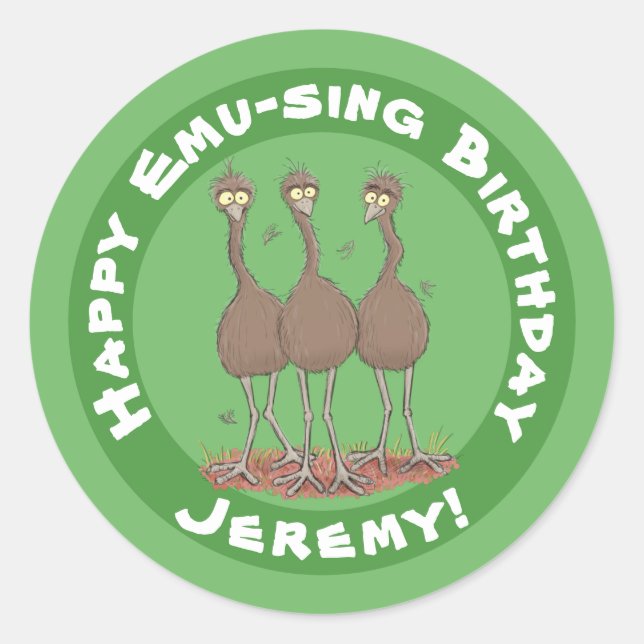 Sticker Rond Drôle dessin animé du trio australien emu (Devant)