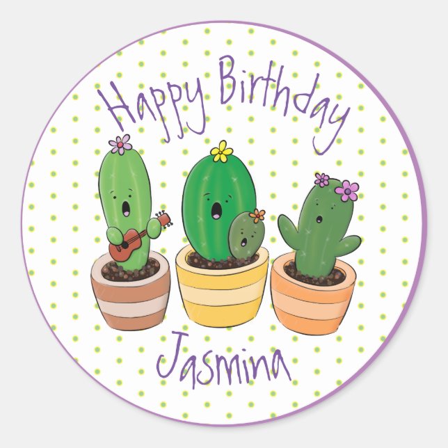 Sticker Rond Drôle dessin animé du trio de cactus (Devant)
