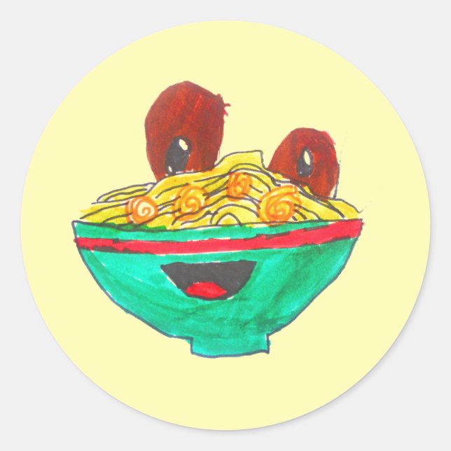 Sticker Rond Drôle dessin animé spaghetti boules de viande art (Devant)