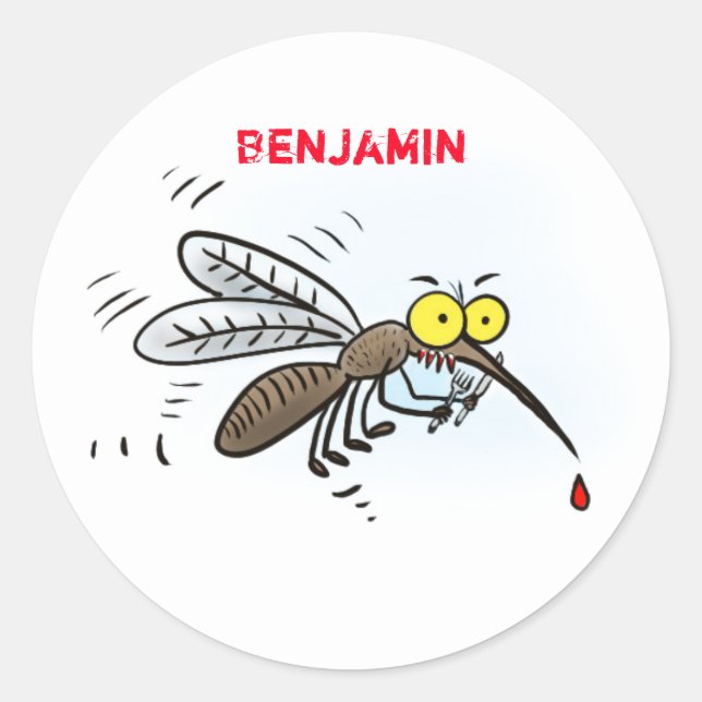 Sticker Rond Drôle dessin d'insecte moustique (Devant)