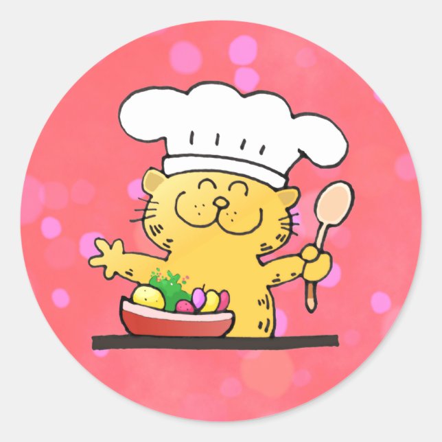 Sticker Rond Drôle dessin | Funny Kitty Chef (Devant)