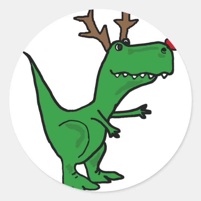 Sticker Rond Drôle dinosaure de Noël en renne (Devant)