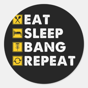 Sticker Rond Drôle Disque Golf Manger Sleep Bang Répéter