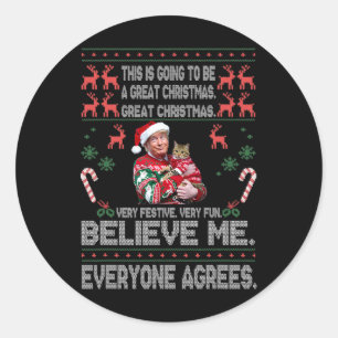 Sticker Rond Drôle Donald Trump Joyeux Noël Joyeux Pyjamas Ho