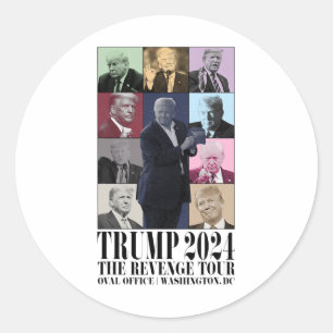 Sticker Rond Drôle Donald Trump The Revenge Tour Ultra Mega Tou