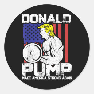 Sticker Rond Drôle Donald Trump Weight Lifout Gym