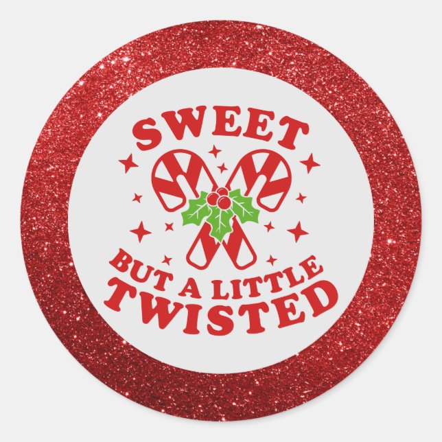 Sticker Rond Drôle Douce mais tordu Parties scintillant rouge H (Devant)